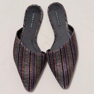 Charles & Keith Glittery Striped Mules